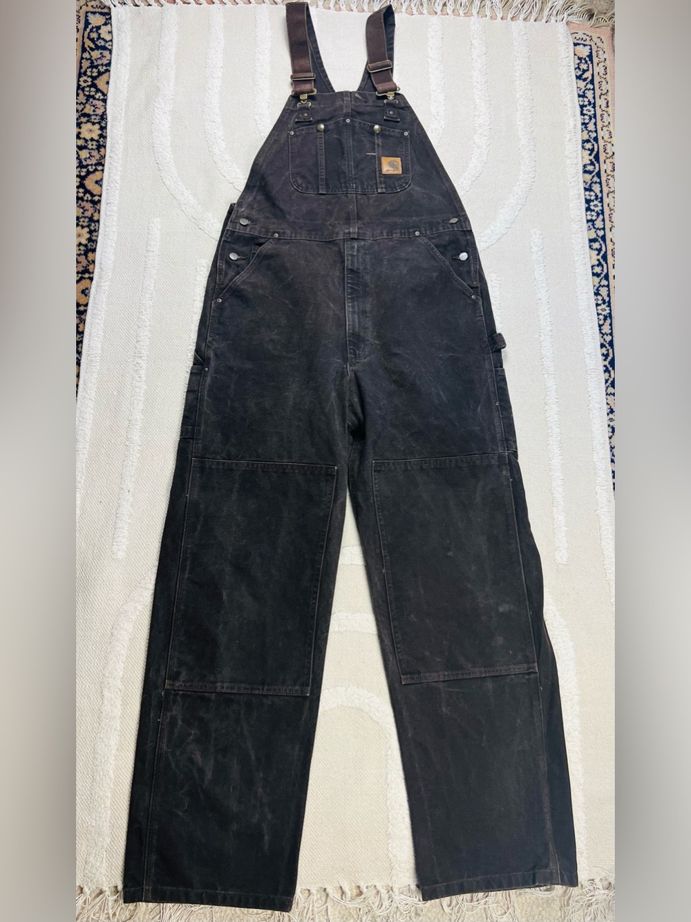 Vintage Carhartt Faded Bib Overalls – 100% Cotton Double Knee Workwear – 36x34